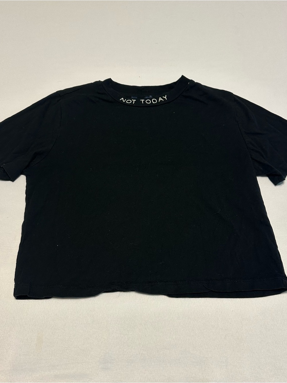 Forever 21 Black Crop Tee with "Not Today" Neck Embroidery